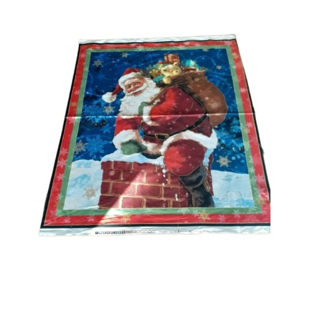 VIP Santa Claus Fabric Panel by Liza Bea, Santa W/ Gift Climbing Chimney 36x42